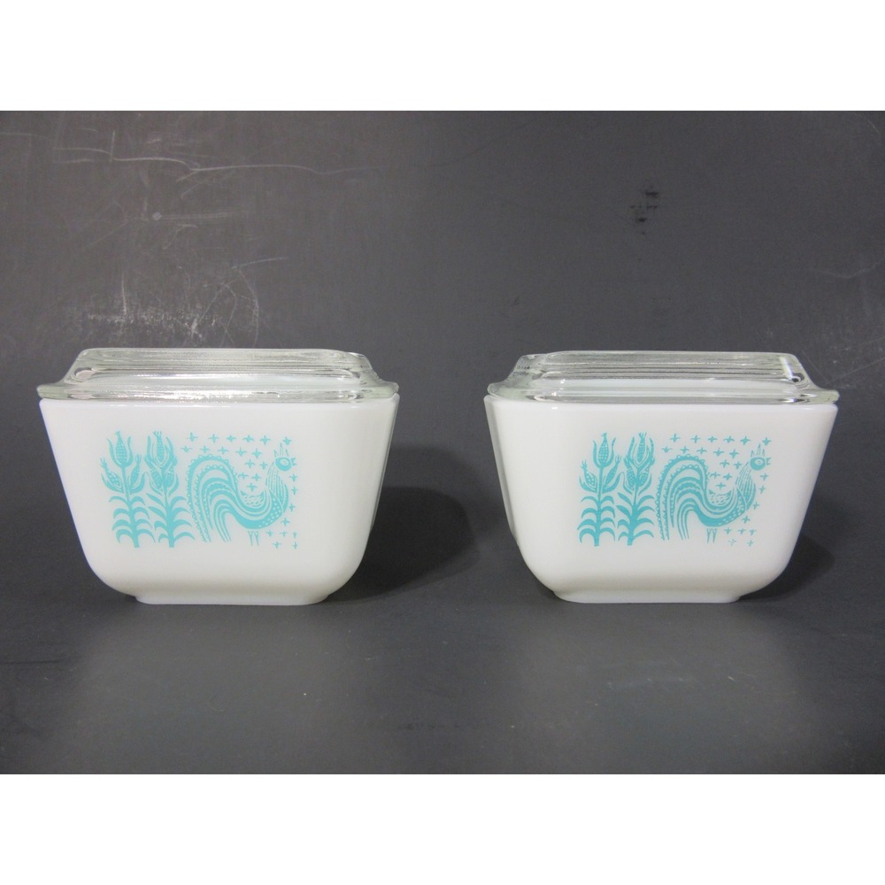 Vtg Pyrex Dish Set White Blue Butterprint Amish 501-503 Refrigerator Rooster - Picture 15 of 16